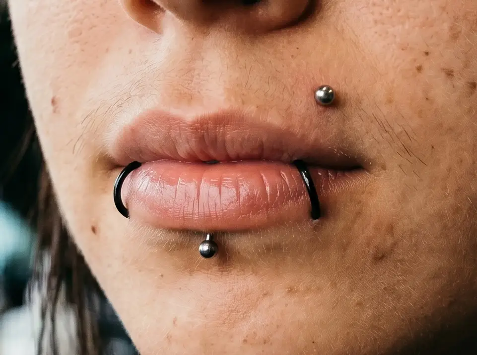 Läpppiercing med titansmycke i Borås – Dark Tattoos Sweden