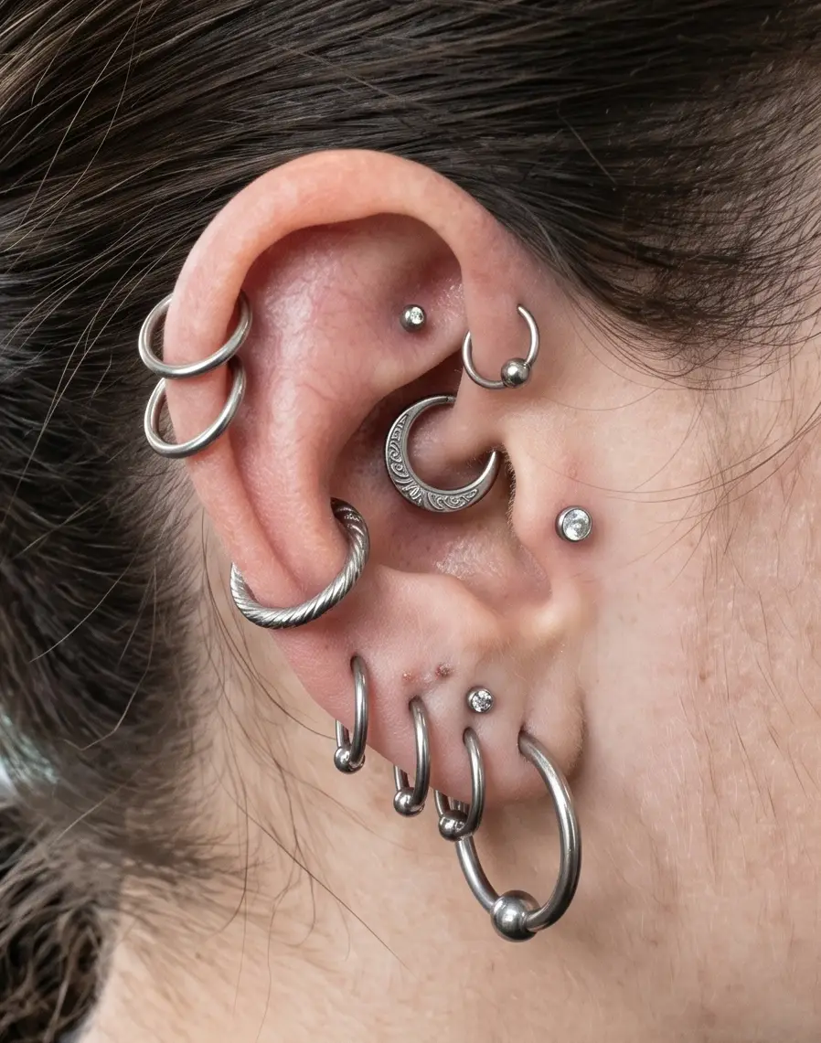 Öronpiercing utförd av Zoltán på Dark Tattoos Sweden i Borås