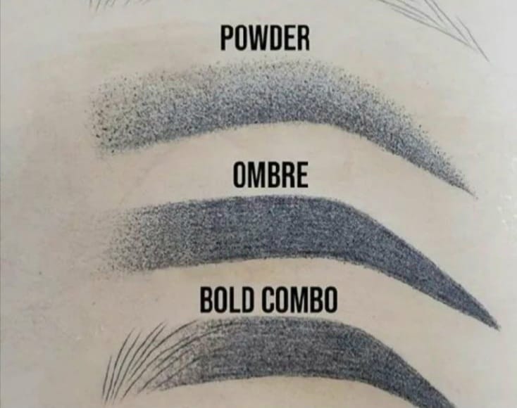Jämförelse av ögonbrynstekniker: Powder (mjuk skuggning), Ombre (gradvis intensitet) och Bold Combo (kraftigt definierade bryn) – Dark Tattoos Sweden