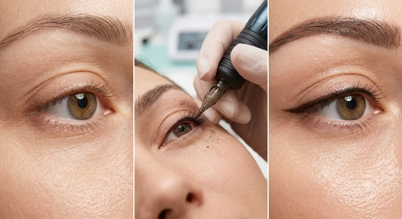 Tre steg av eyeliner-tatuering – process och resultat hos Dark Tattoos Sweden