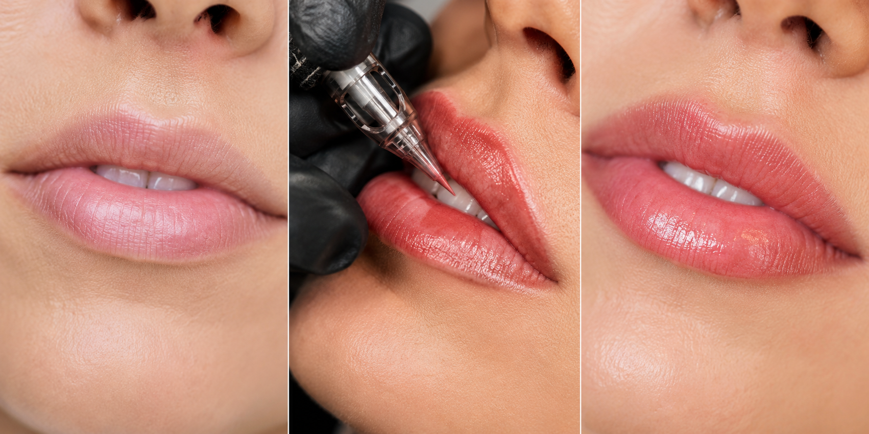 Läpptatuering (lip blush) resultat – definierad kontur hos Dark Tattoos Sweden